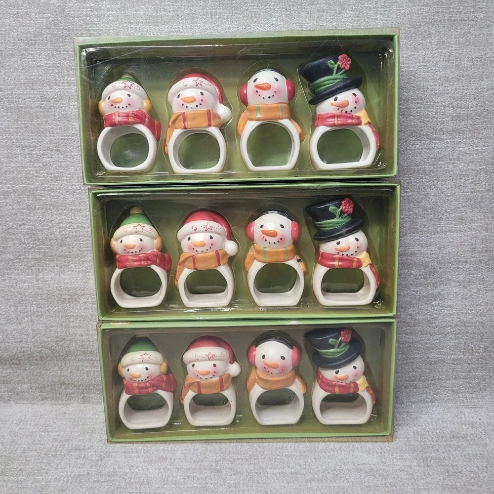 Frosty the Snowman Napkin‎ Rings Christmas Set of 12 Ceramic Style Novelty New